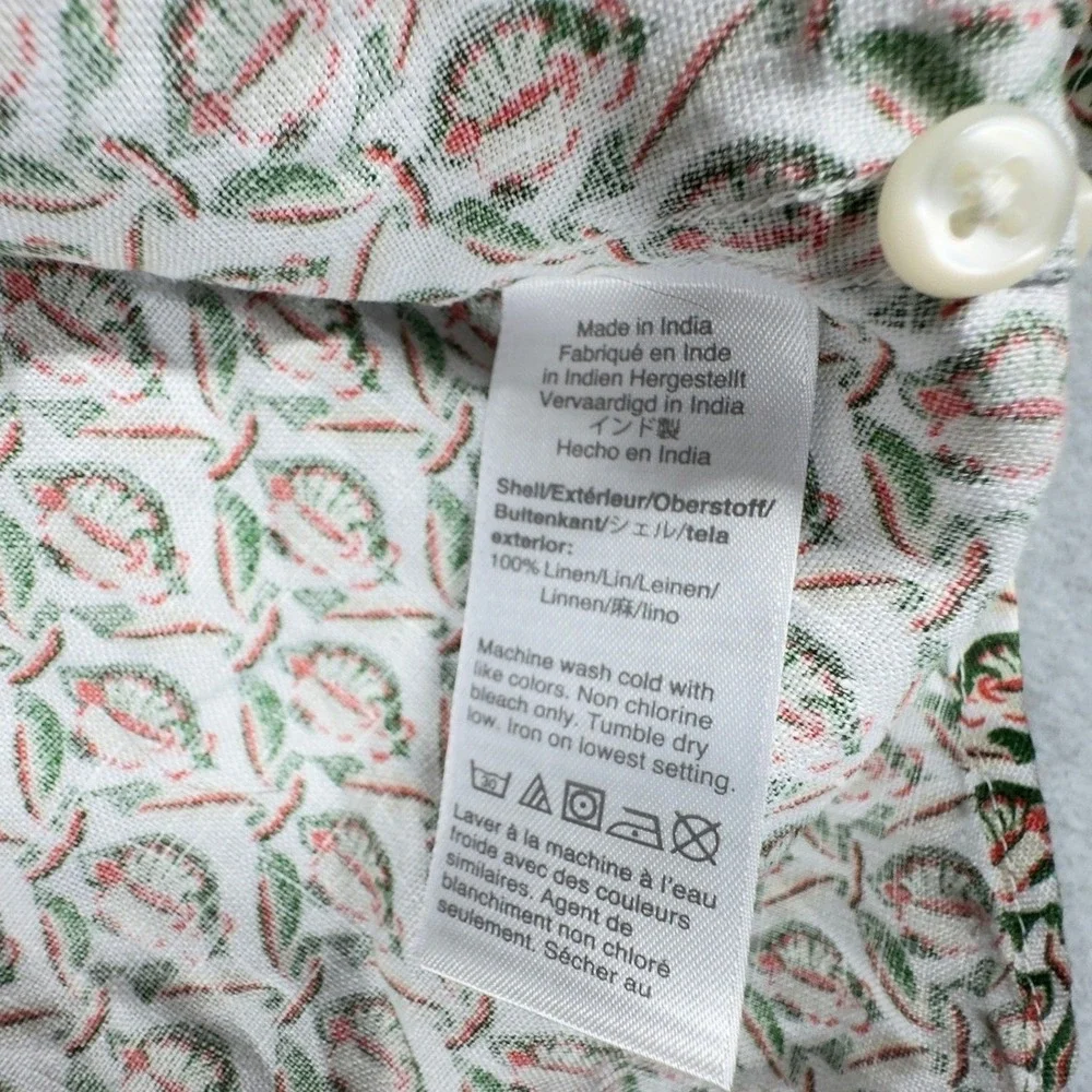 J.CREW 100% Linen Short Sleeve Button Down‎ Shirt Men's L Green Slim Preppy